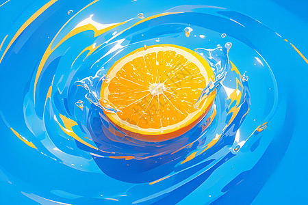 清新的橙子在蓝色水面上图片