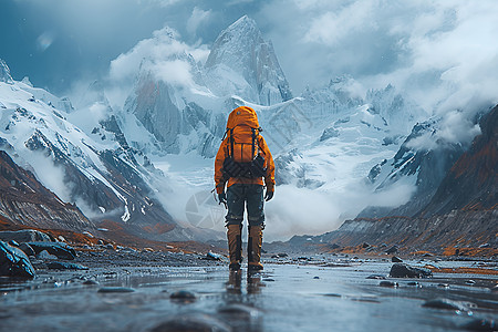 雪山下的攀登者图片