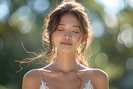 沐浴阳光的女人背景图片