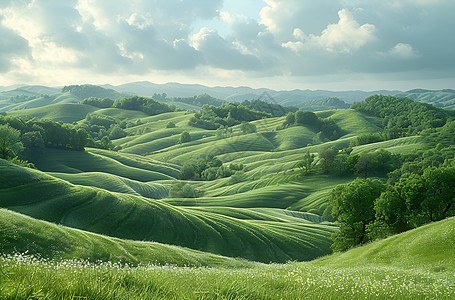 翠绿连绵的山丘图片