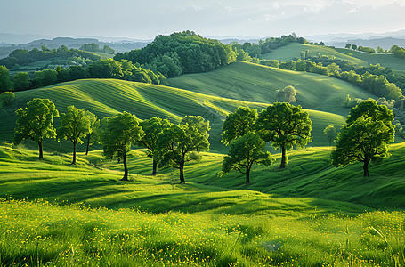 山草地翠绿连绵的山背景