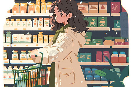 超市购物的少女图片