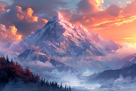 日出时分的雪山图片