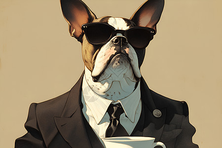 绅士风度的狗爱好咖啡图片