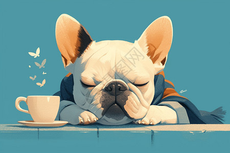 小狗品味咖啡图片