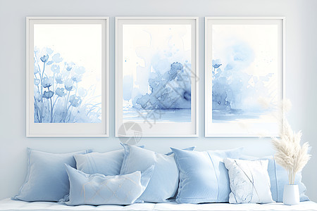 客厅里的蓝色沙发抱枕图片