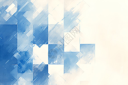 蓝色水彩方块抽象画图片