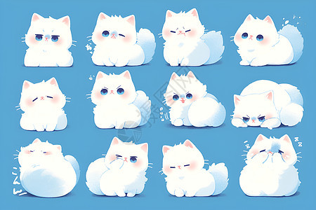 可爱的蓝眼白猫表情集合图片