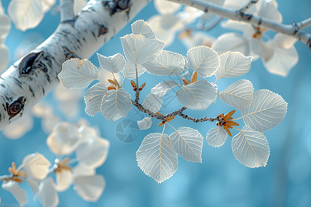 自然美丽的白色树叶图片