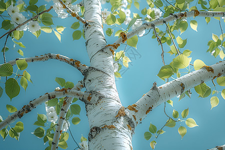 阳光下的白桦树图片