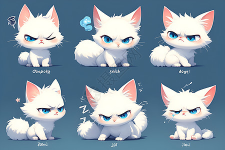 蓝眼白猫的丰富情绪图片