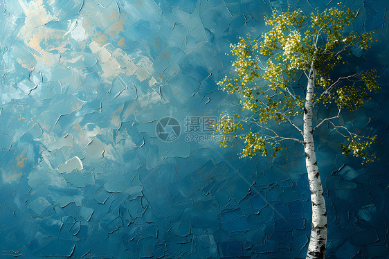 蓝色背景上的树木图片