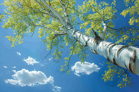 蓝天下的白桦树图片