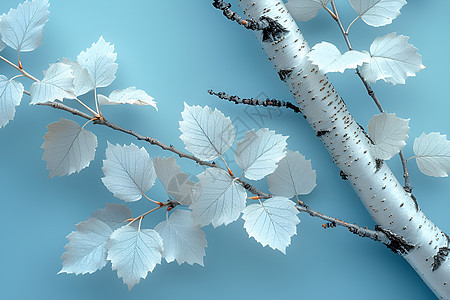白桦树上细腻叶子图片