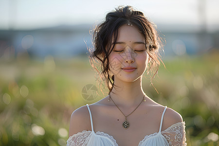 花海中的宁静少女图片