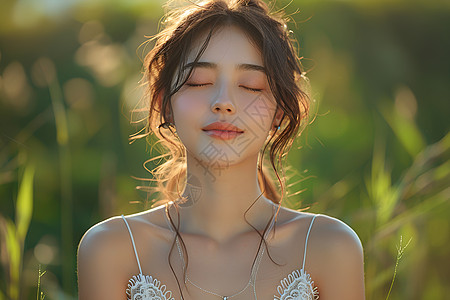 美丽和风少女和风拂面女孩背景