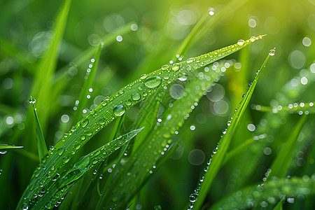 小满水晶般的水珠在枝叶上背景