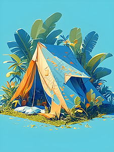 夏日绿意森林中的帐篷图片