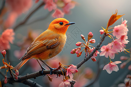 樱花树上停留的小鸟图片