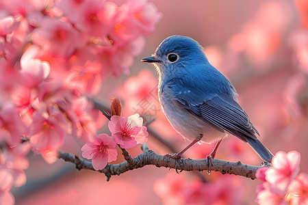 樱花和小鸟的美丽风景背景
