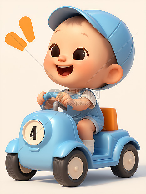 婴儿驾驶着玩具车图片