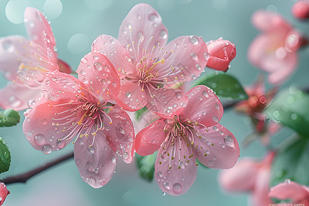 粉色水滴点缀樱花丛图片