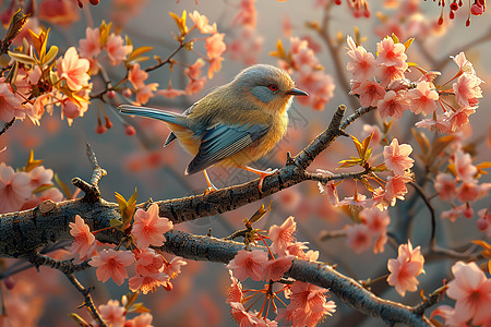 樱花树上栖息的小鸟图片
