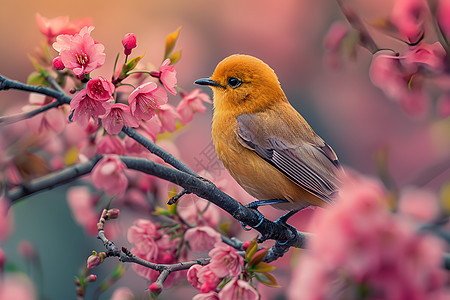 黄色小鸟在枝头站立图片