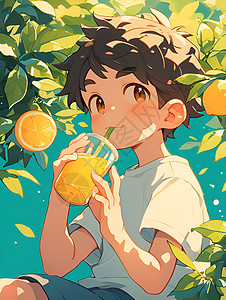 喝柠檬水的男孩图片
