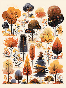 秋季的大树插画图片