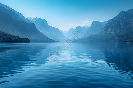 蓝天下的湖光山色图片