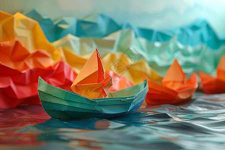 水面精巧的纸船图片