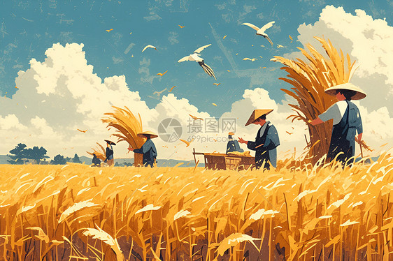 稻田里劳作的农民图片