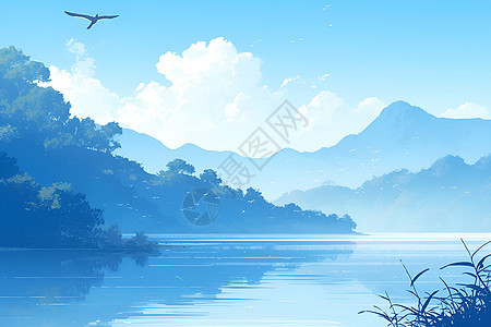 山谷中的湖泊图片