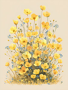 生长的黄色花朵插画图片