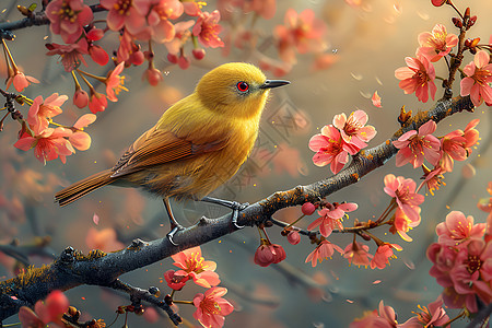 樱花枝上静坐的鸟图片