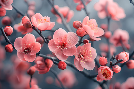 春日粉花树枝发芽高清图片