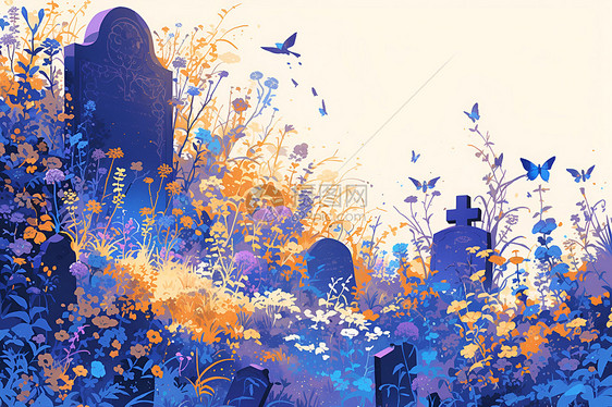 死亡墓碑和花朵图片