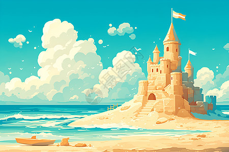 阳光沙滩上的城堡图片