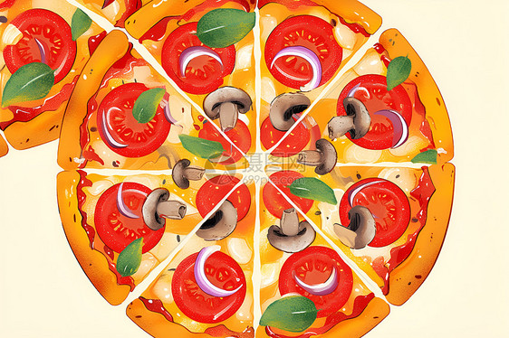 可口的披萨绘画图片