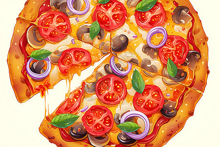 诱人的披萨插画图片