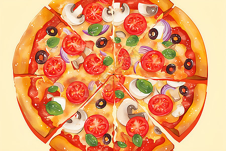美味诱人的披萨绘画图片