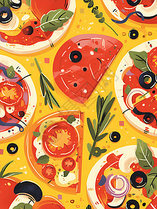 五彩斑斓的披萨插画图片