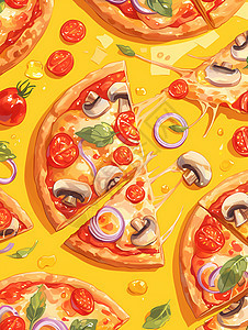 清新美味的披萨插画图片