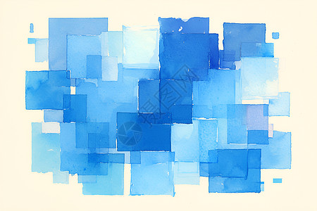 蓝色水彩方块的简单素描图片