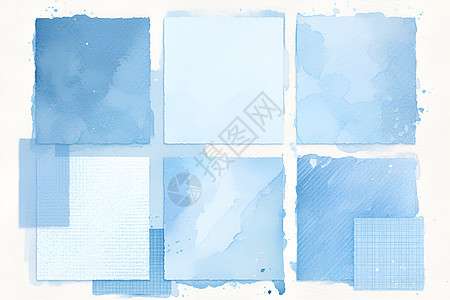 水彩画中的四个垂直蓝色方块图片