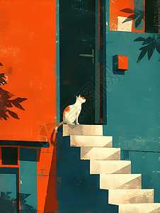 台阶上的小猫图片