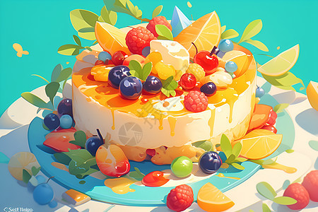 新鲜美味的水果蛋糕图片