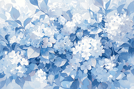 蓝色绣球花的水彩插画图片