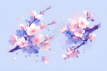 粉色樱花在蓝色背景下图片